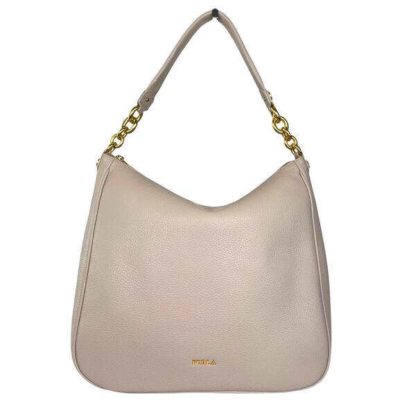 Furla Pebbled Leather Hobo Bag in Sabbia Taupe with Chain Strap and Dust Bag - Picture 1 of 15